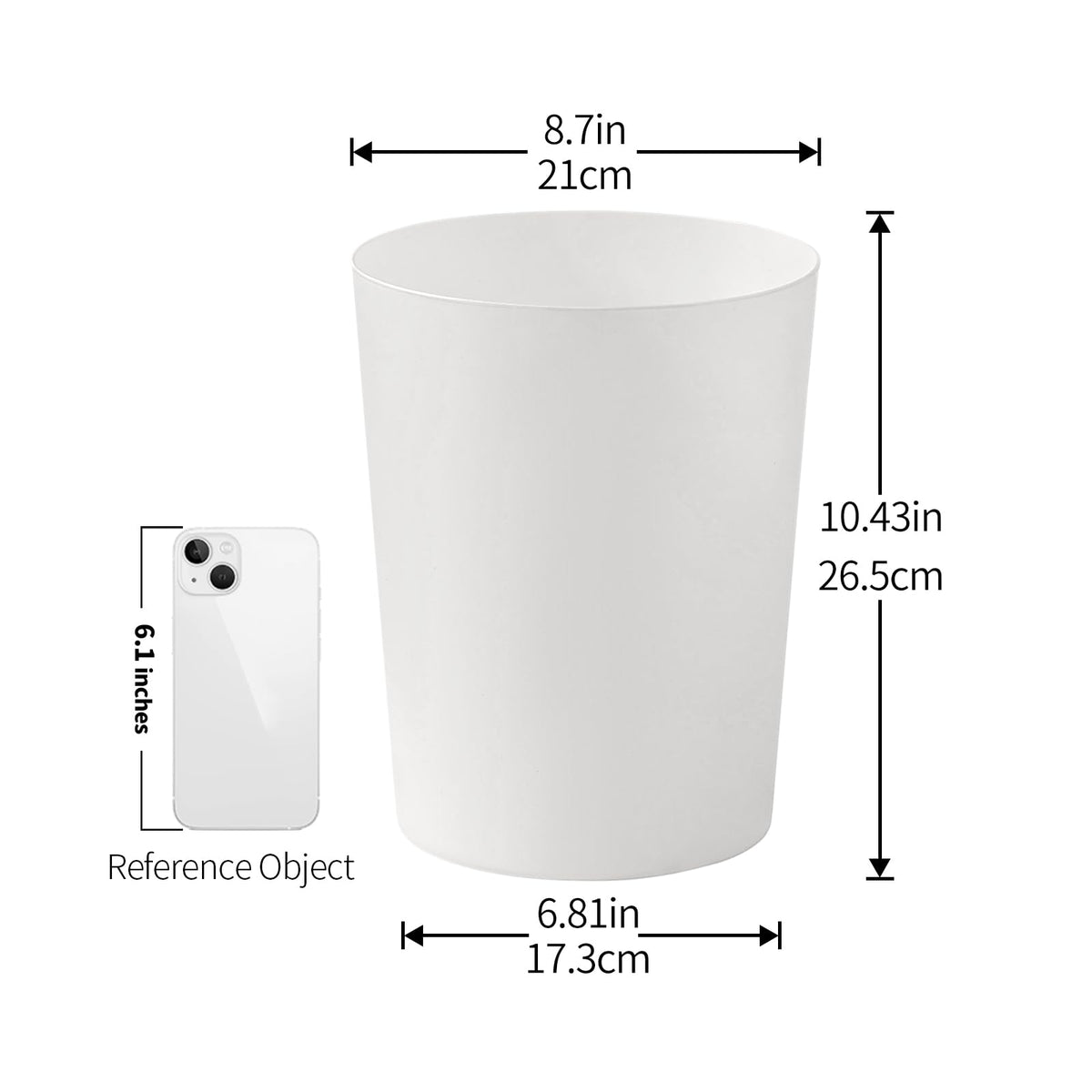 Cetomo 7.2L*6 Plastic Waste Paper Bin, Trash Can, Small Bins, Bedroom Bin, Round Waste Basket for Kitchen Rooms, Nesting, Matte, Frosted, Minimalist