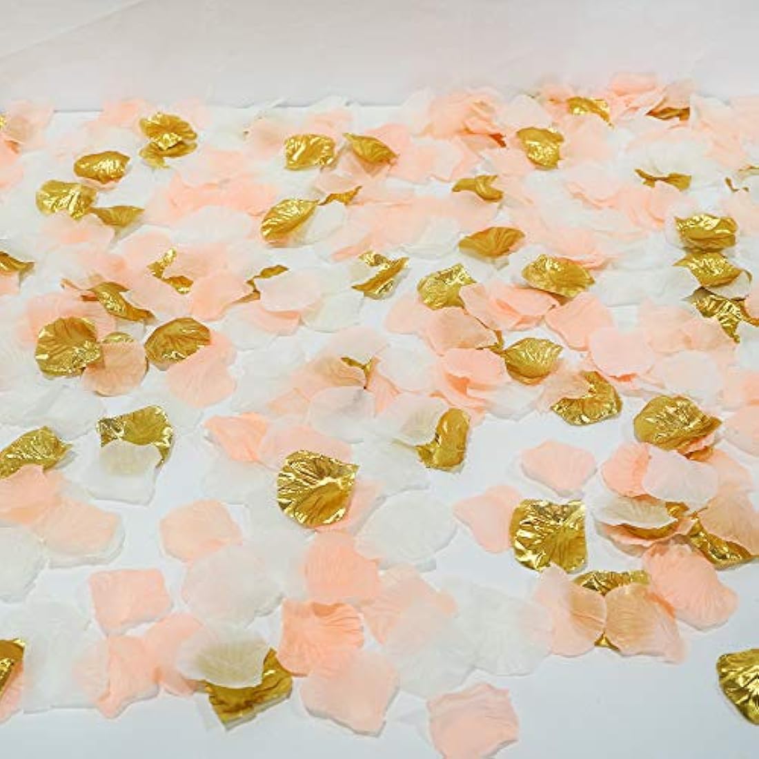 Silk Flower Petals Perfect Peach Mix Artificial Rose Petals Wedding Confetti Party Decoration Scatter Floral 1200 Pieces (Peach, Cream, Gold)