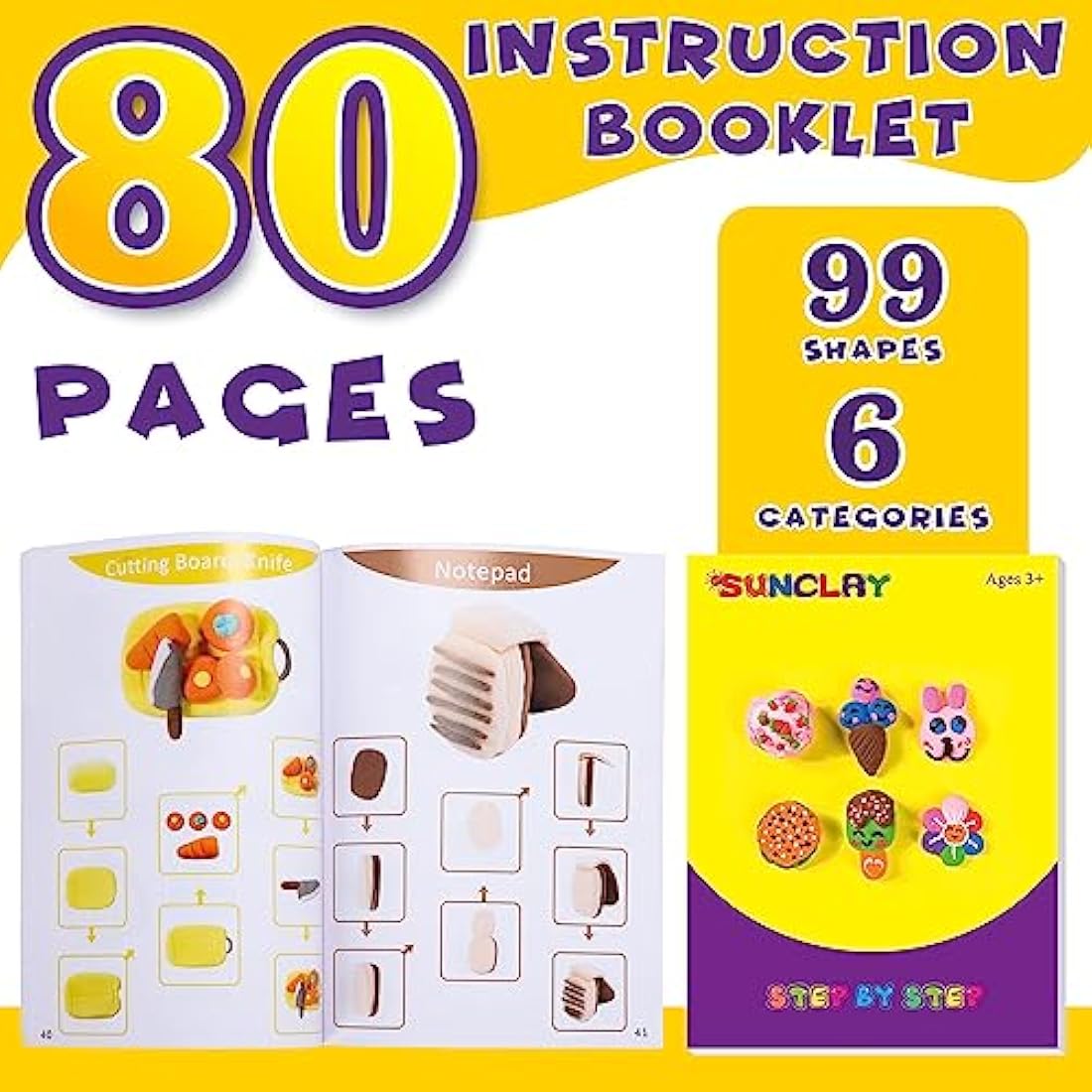 SUNCLAY Air Modeling Clay - 45 Colours with 80 Page Project Book, 9 Clay Tools, 5 Accessories, Ages 3-12