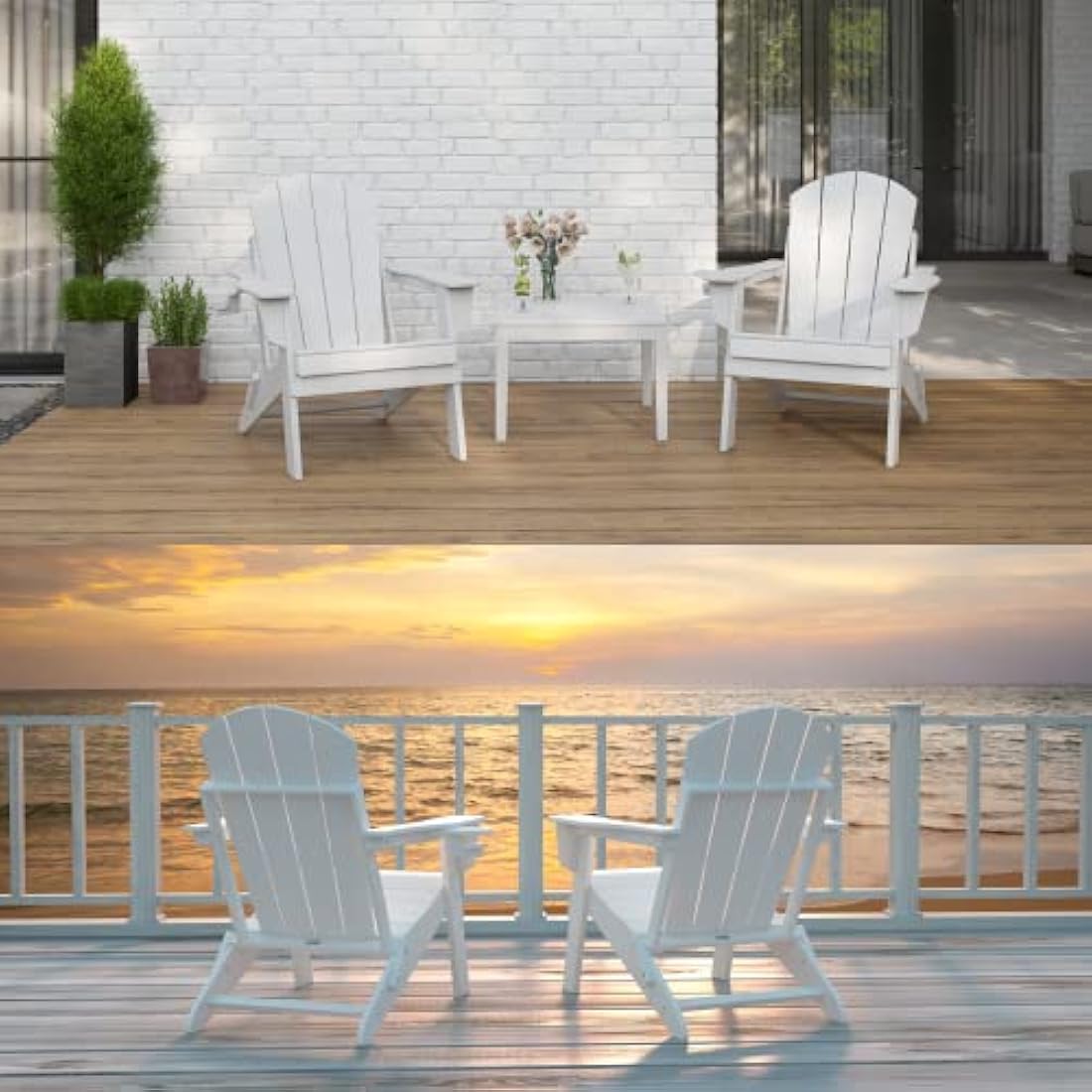 Sleek Space Adirondack Folding Chair for Garden, Patio or Deck - Arm Rests and Cup Holder - Lightweight, Weatherproof - Stylish, Durable Outdoor Furniture for Fire Pit, Beach, Poolside, Porch (White)