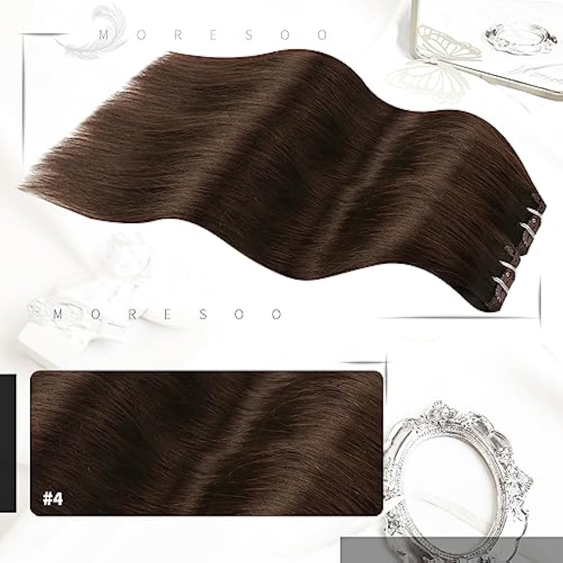 Moresoo Clip in Hair Extensions Real Human Hair 14 inch Dark Brown Hair Extensions Clip in Real Human Hair Short Bob for Women Adding Volume Natural Look Daily Use 5 Pieces/80G #4
