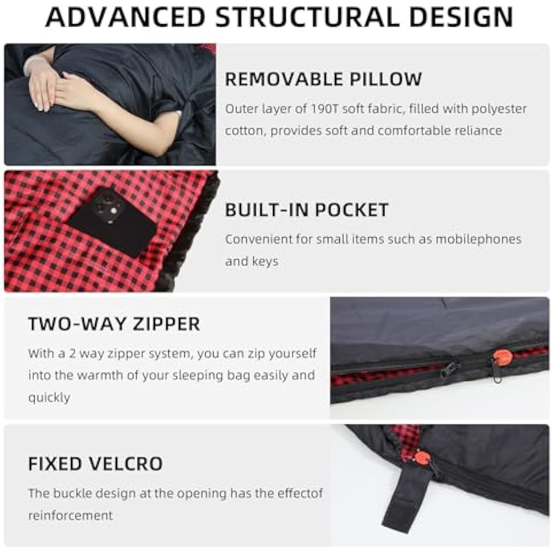 Peirhw XL Sleeping Bags for Adults - Extra Wide Rectangular 3 Season Sleeping Bag with Pillow and Carrying Bag, 300gsm Cotton Waterproof Camping Sleeping Bag for Indoor Outoor Use