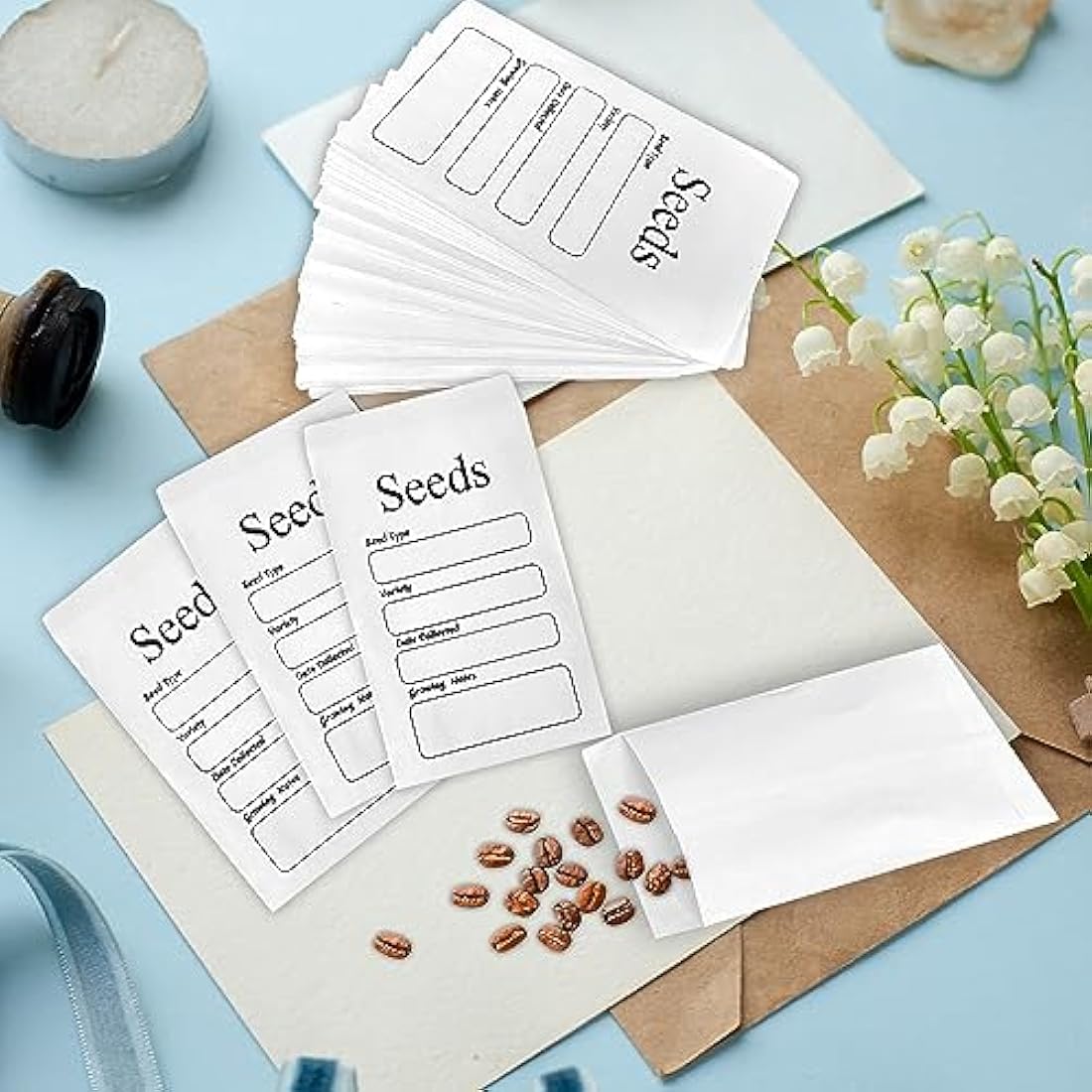 REEKNOKOL 100Pcs Small White Envelopes, Self-Adhesive Seed Envelopes Seed Packets with Preprinted Kraft Paper Coin Envelopes Money Envelopes for Seeds Saving & Collecting(8x12cm/3.15x4.72inch)
