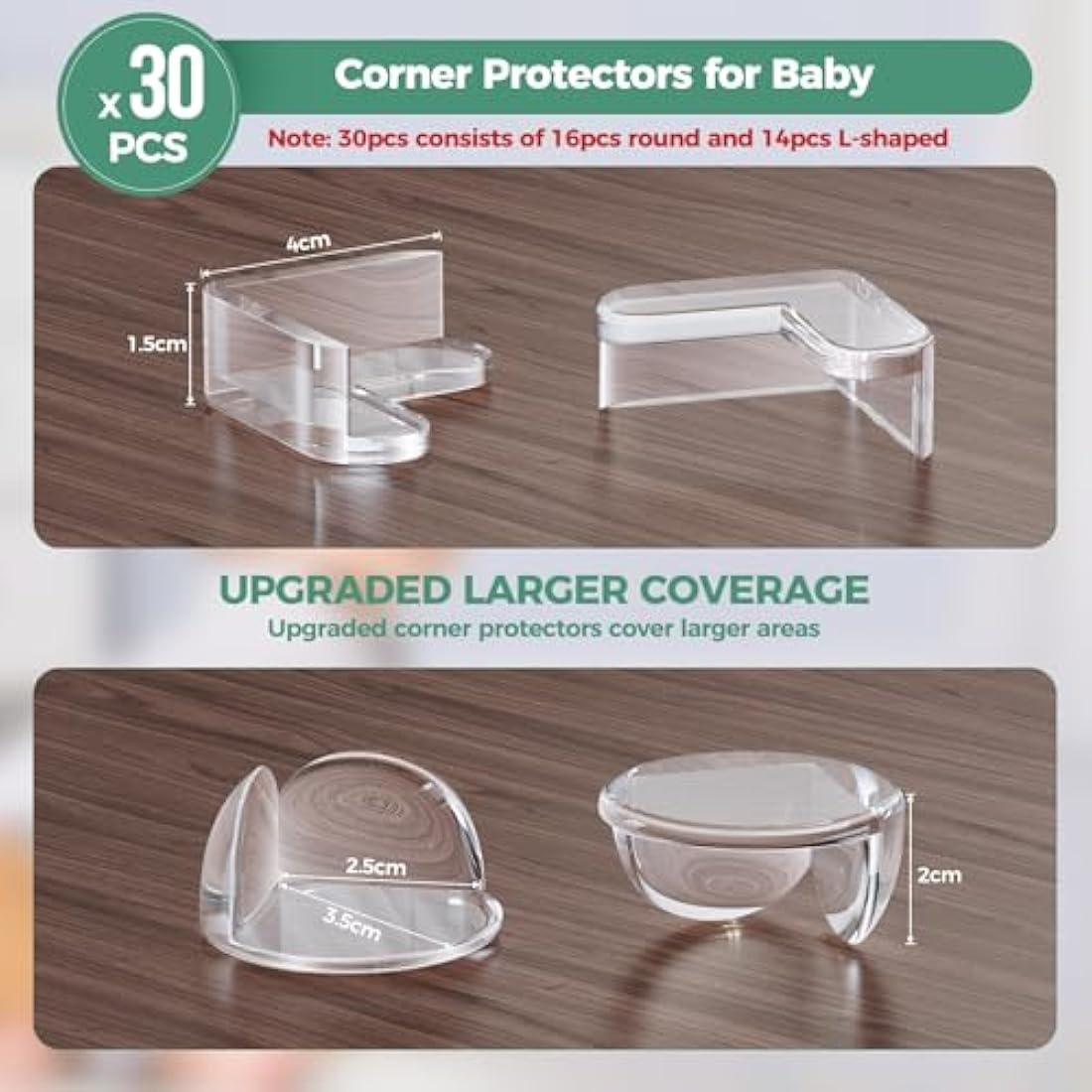 Peakally Corner Protectors for Baby 30 Pack, Thick Table Furniture Edge Protectors with Strong Adhesion, Table Corner Guard & Edge Safety Bumpers Clear
