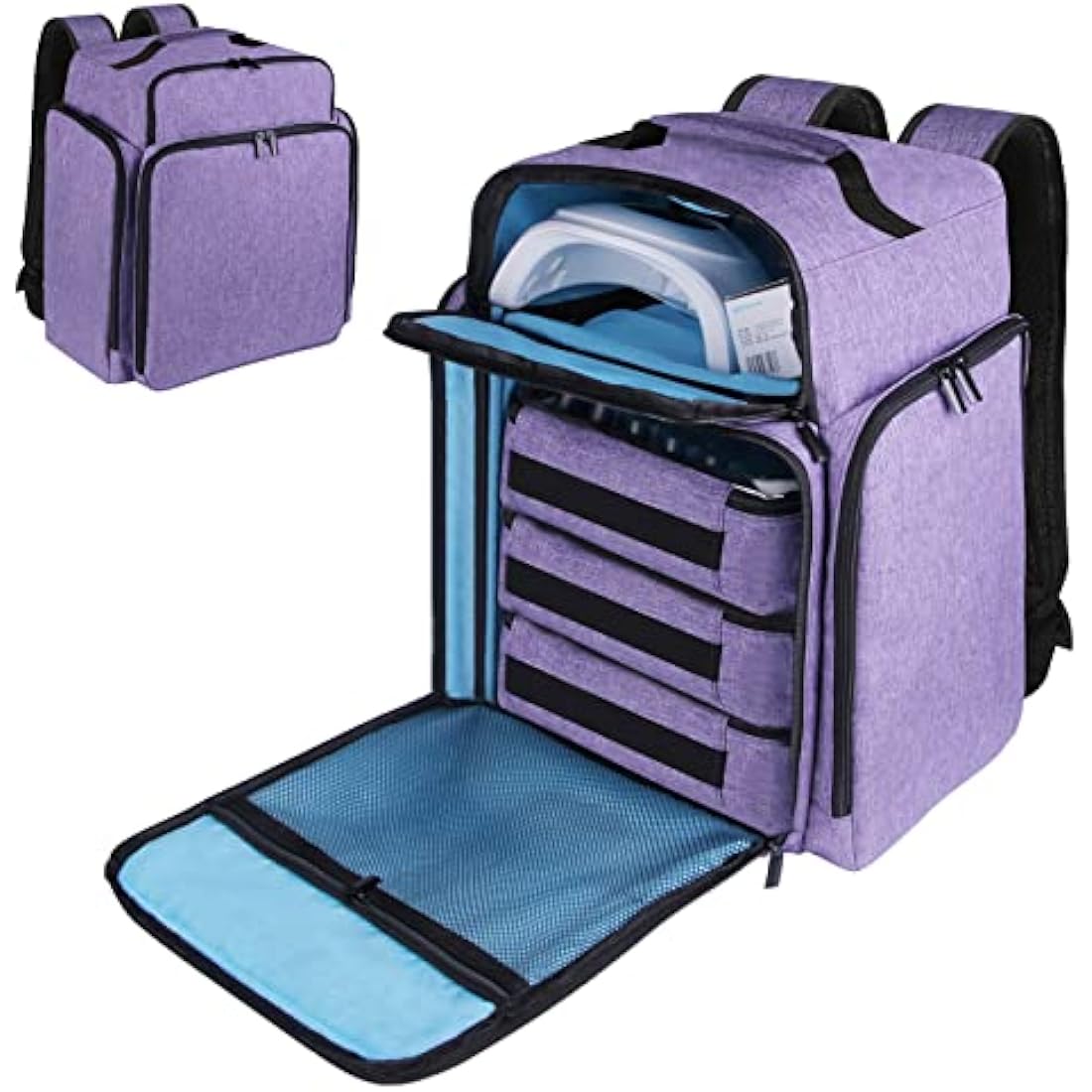Famard Nail Polish Organiser Backpack - Holds 108 Bottles(15ml - 0.5 fl.oz) and 1 Nail Lamp, with 3 Removable Storage Case for Nail Varnish Tech
