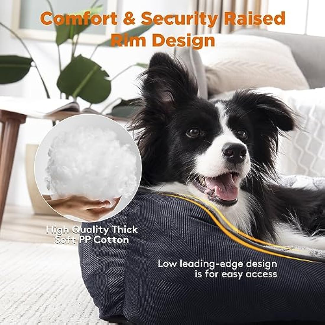 MIXJOY Large Dog Bed(76x61cm), Super Soft Cosy Rectangle Dog Beds, Grey Washable Pet Bed, Ideal for Doberman Pinscher, Sheltie, Border Collie, Australian Herding Dog