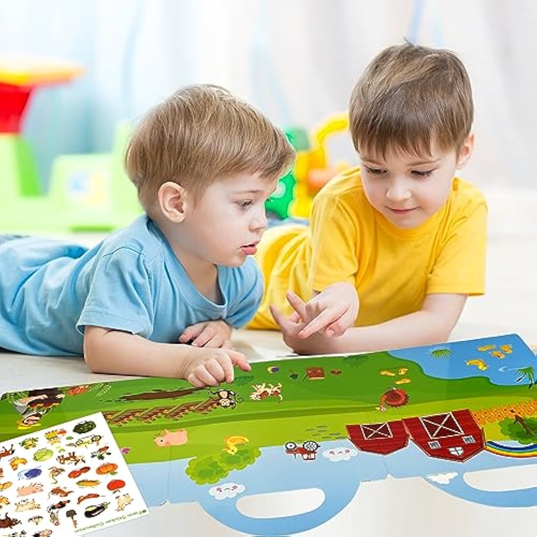 ASTARON Reusable 3D Puffy Sticker Book for Kids 3-6, Cute Waterproof Farm Harvest Stickers 88 Pcs, Puffy Sticker Game Travel Stickers and Educational Sensory Learning Toy Busy Book