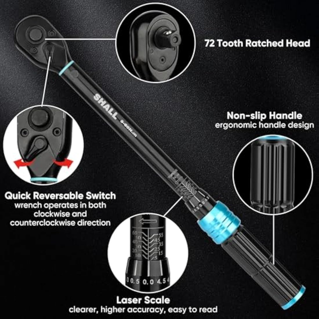 Shall 11-Piece 3/8" Torque Wrench Set, (5-60Nm) Dual Direction Adjustable 72 Tooth for Suitable for car and Motorcycle Maintenance,with Extension Pole and Storage Box