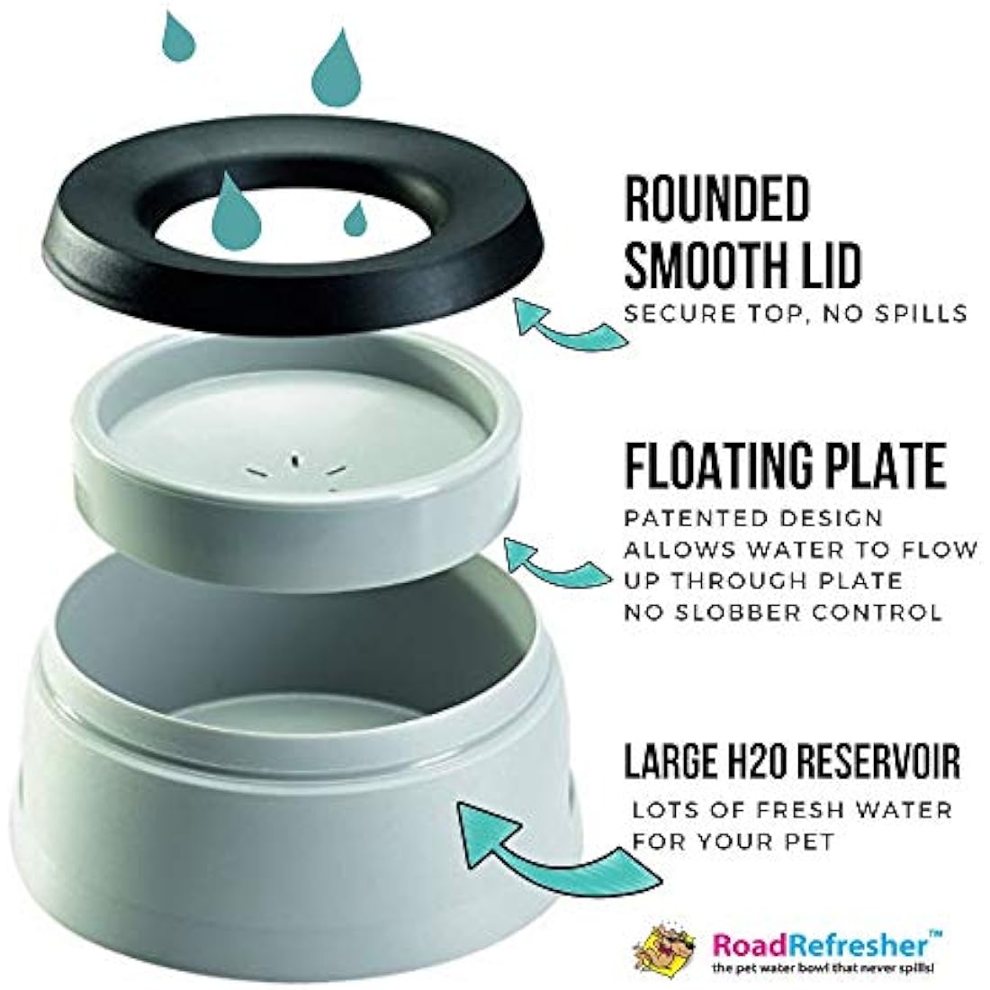 Road Refresher Prestige Non Spill Pet Water Bowl, Grey, Large , Pack of 1