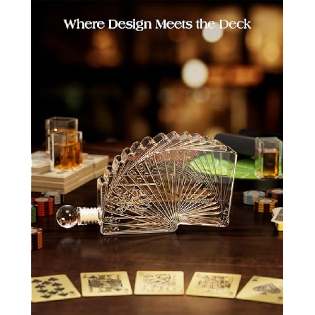 Kollea Blackjack Whiskey Decanter Set, 37.2 Oz Whiskey Decanter with 4 Glasses, Casino Style Decanter for Liquor, Christmas Birthday Gifts for Men, Dad, Boyfriend, Blackjack Game Night Essentials