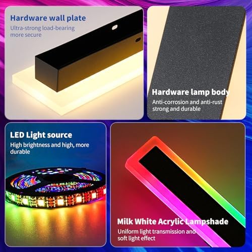 Mikeru 2pack 80CM RGB Dimmable Outdoor Wall Light, 7 RGB Colours and 3 Colour Temperatures 3000K/4500K/6000K Wall Sconce, IP65 Rainproof Wall Sconce for Porch, Patio and Festive Decorations