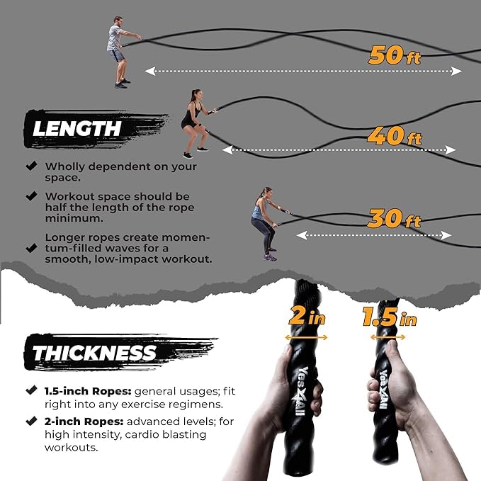 Yes4All NC7X Battle Rope, 50 mm - 9 m Training Rope, Exercise Rope 38 mm/50 mm Diameter Poly Dacron 9m/12m/15m Length, Without Anchor + Strap