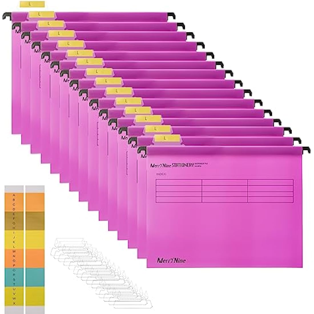 Suspension Files, MerryNine 15PCS Polypropylene Filing Cabinet Suspension Files with Tabs and Card Inserts for School Home Work Office Organization **Check Size Before Ordering ** (Pink, Foolscap)