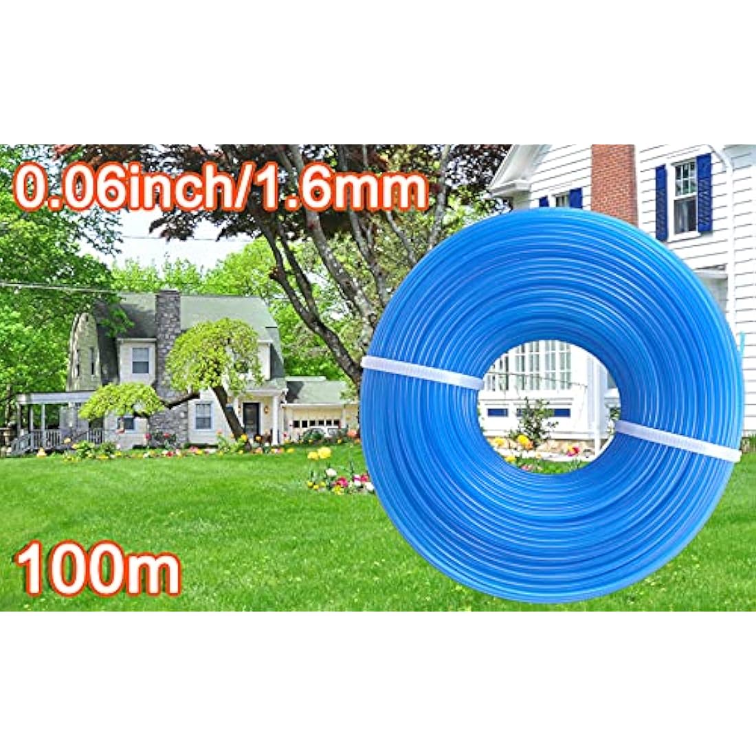 Zeqeey Grass Strimmer Line Diameter 1.6mm Length 100m Nylon Round Rope Grass Weed Trimmer String Line for Park Garden Yard Field Lawn, Blue