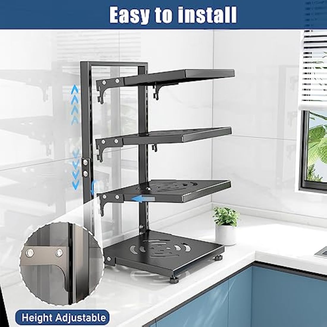 CASONNIK 7-Tier Adjustable Heavy Duty Pan Organizer - Multiple Use Modes, Pot & Pan Rack for Kitchen Counter and Cabinet
