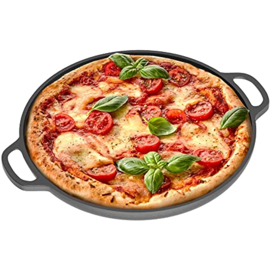 Chef Pomodoro Cast Iron Pizza Pan, Pre-Seasoned 12 Inch Skillet With Handles, Griddle for Dosa Tawa Roti, Comal for Tortillas, Baking on Stove, Oven, Grill BBQ and Camping