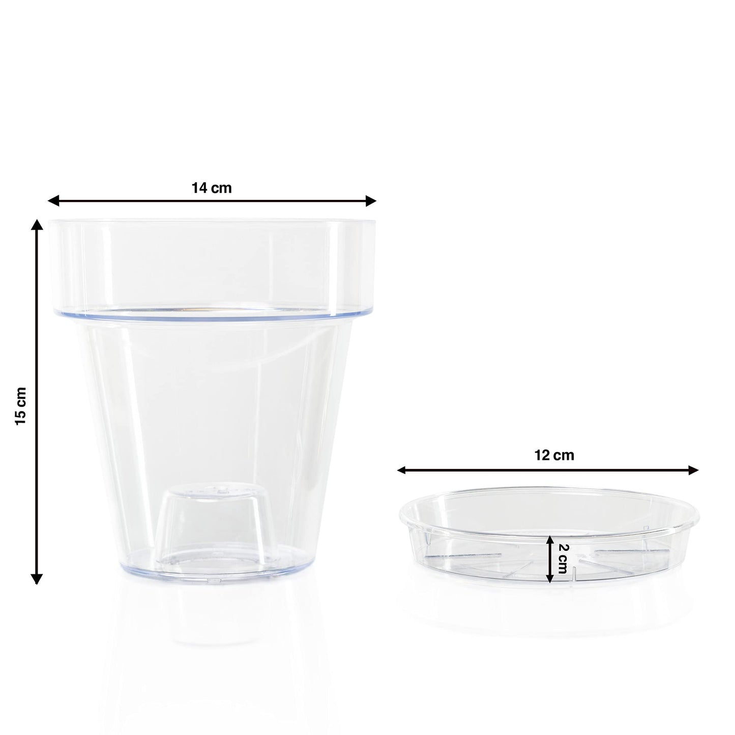 Kalapanta Clear Plastic Orchid Pot with Drainage Holes and Saucer (5, 14 cm Diameter)