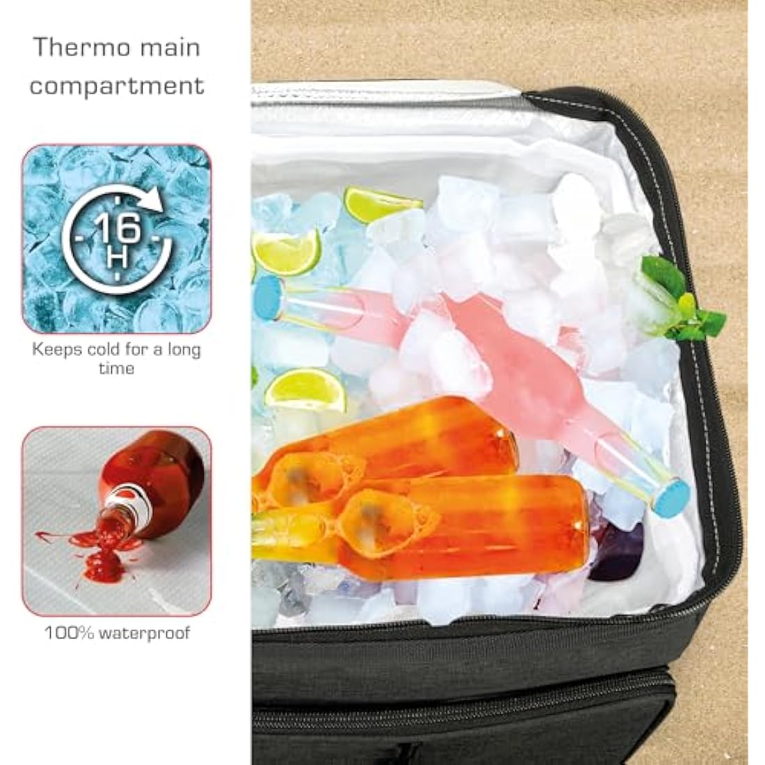 bomoe Insulated Folding Cooler Bag 45L – Outdoor Cool Box with 16h Cooling Function with Shoulder Straps, Waterproof Thermal Picnic Bag with Storage Space – Anthracite IceBreezer KT43