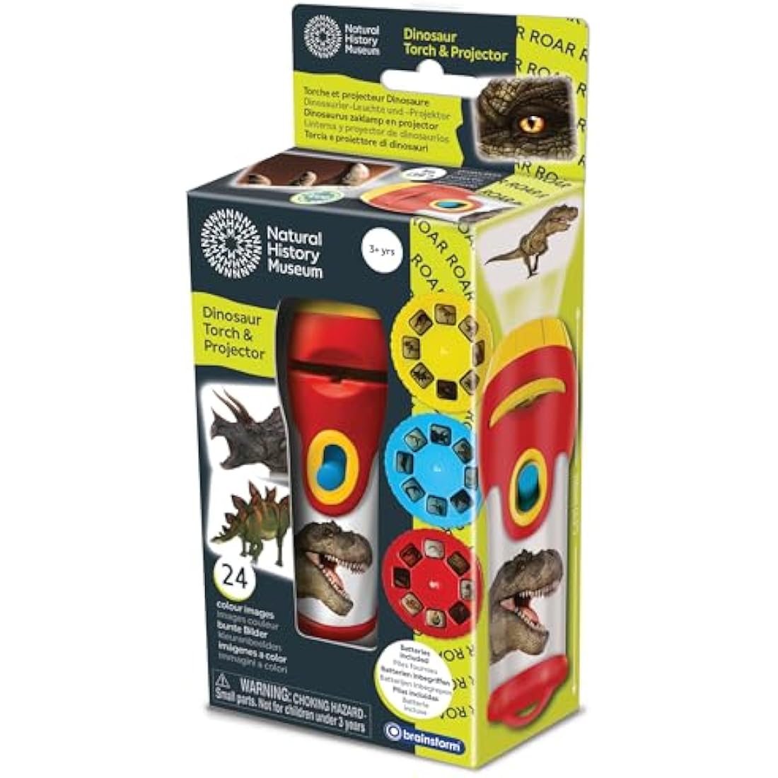 Natural History Museum Dinosaur Torch & Projector – 24 Dinosaur Image Slides, Precise Projections Up to One Metre Wide, Interactive Kids Dinosaur Flashlight Toy