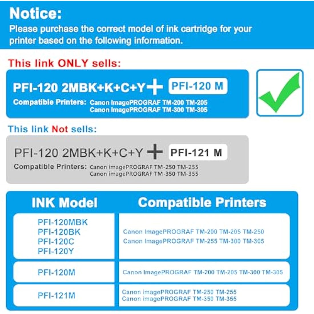 LCL PFI-120 PFI120 130ml Ink Cartridge Replacement for Canon PFI-120 PFI-120MBK PFI-120BK PFI-120C PFI-120M PFI-120Y for Canon ImagePROGRAF TM-200 TM-205 TM-255 TM-300 TM-305 Printer (2MBK+KCMY)