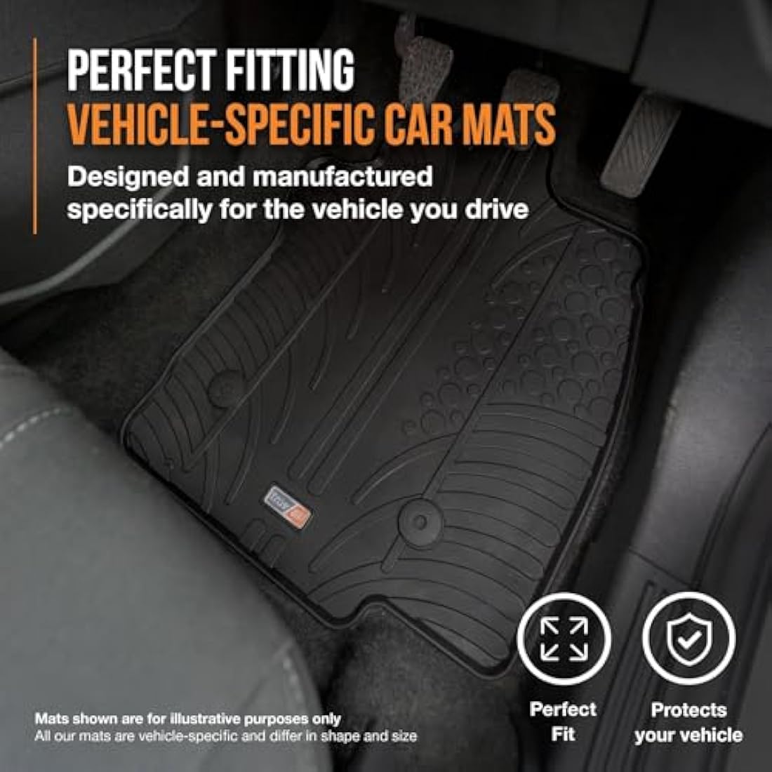 TRAVALL Rubber Car Mats (set of 4) compatible with BMW 2 Series (2014-2021) Heavy Duty Floor Mats Moulded Premium Mats Easy Clean Black with Clips - Anti Slip All-Weather Protection