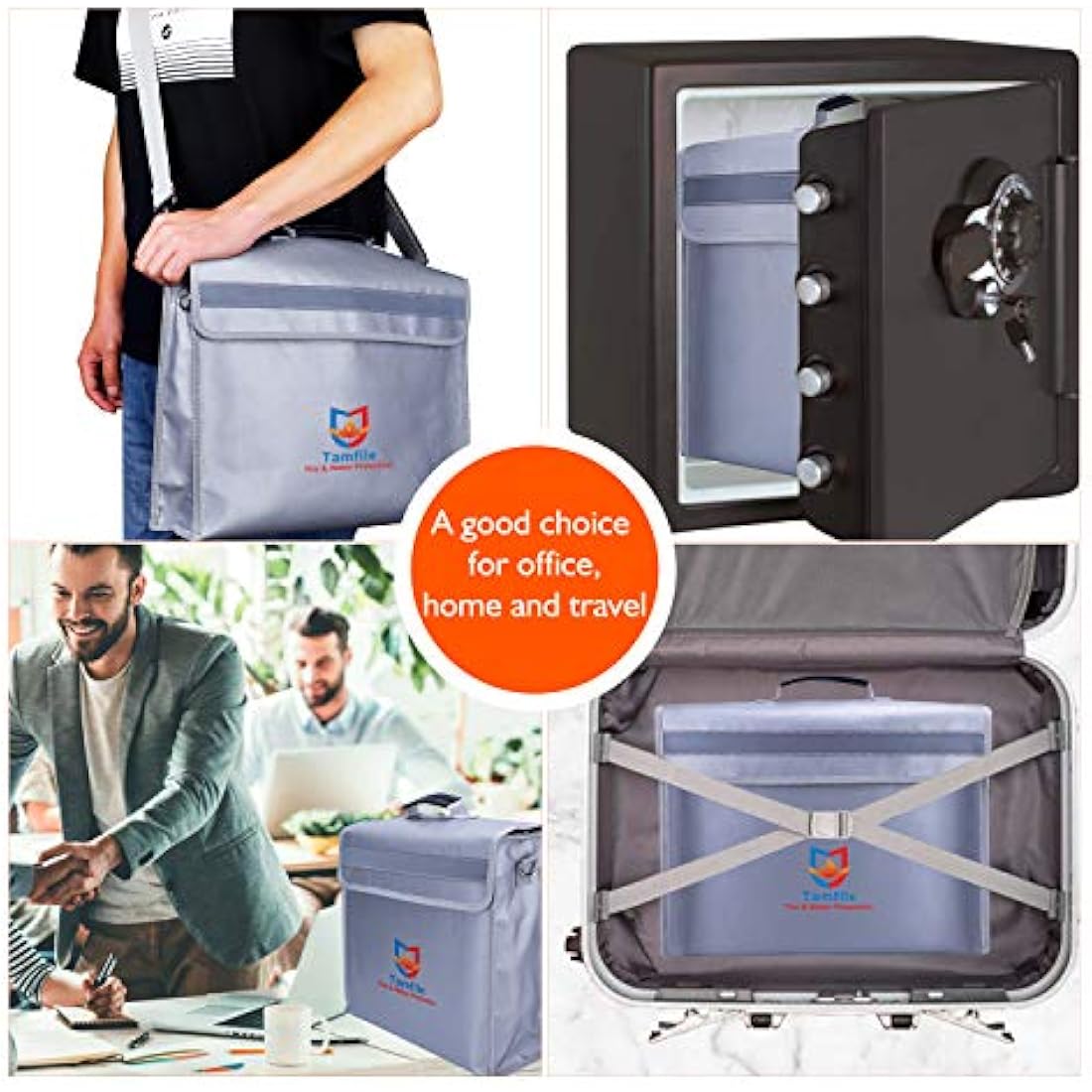 Tamfile 4200℉ Fireproof Document Bag, 16"×12"×5" Large Capacity Water Resistant Document Box A4 with Zipper Upgraded Silicone Coated Fiberglass Fireproof Safety Box for Home, Cash, Valuable, Jewelry