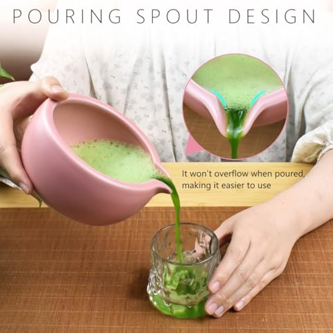 Artcome 7 Pcs Complete Matcha Tea Ceremony Kit - Bowl, Whisk, Scoop, Strainer, Powder, Set for Usucha, Koicha, Latte (Pink)