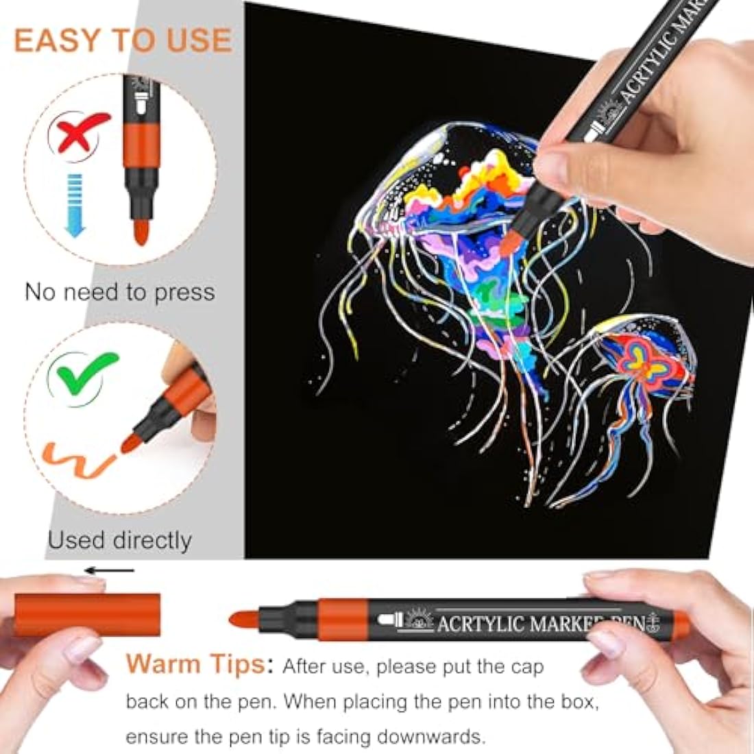 NICETY 58 Colours Acrylic Paint Pens - 3mm Medium Tip Paint Markers Rock Painting Pens for Stone Glass Wood Porcelain Ceramic Fabric - Water Based Acrylic Pens for Adults