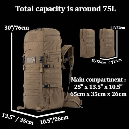 BACKFERRY 75L Tactical Backpack with Internal Frame, MOLLE, and Hydration System for Camping,Hunting,Backpacking,Hiking and Wild Adventure