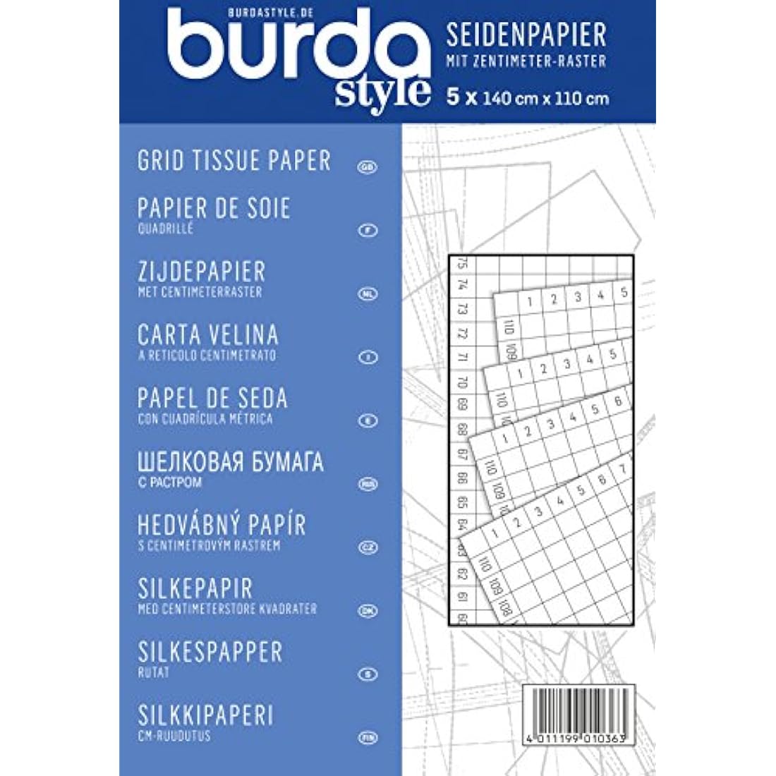 Burda Style Burdastyle Tissue Paper with Centimetre Grid, Blue, One Size