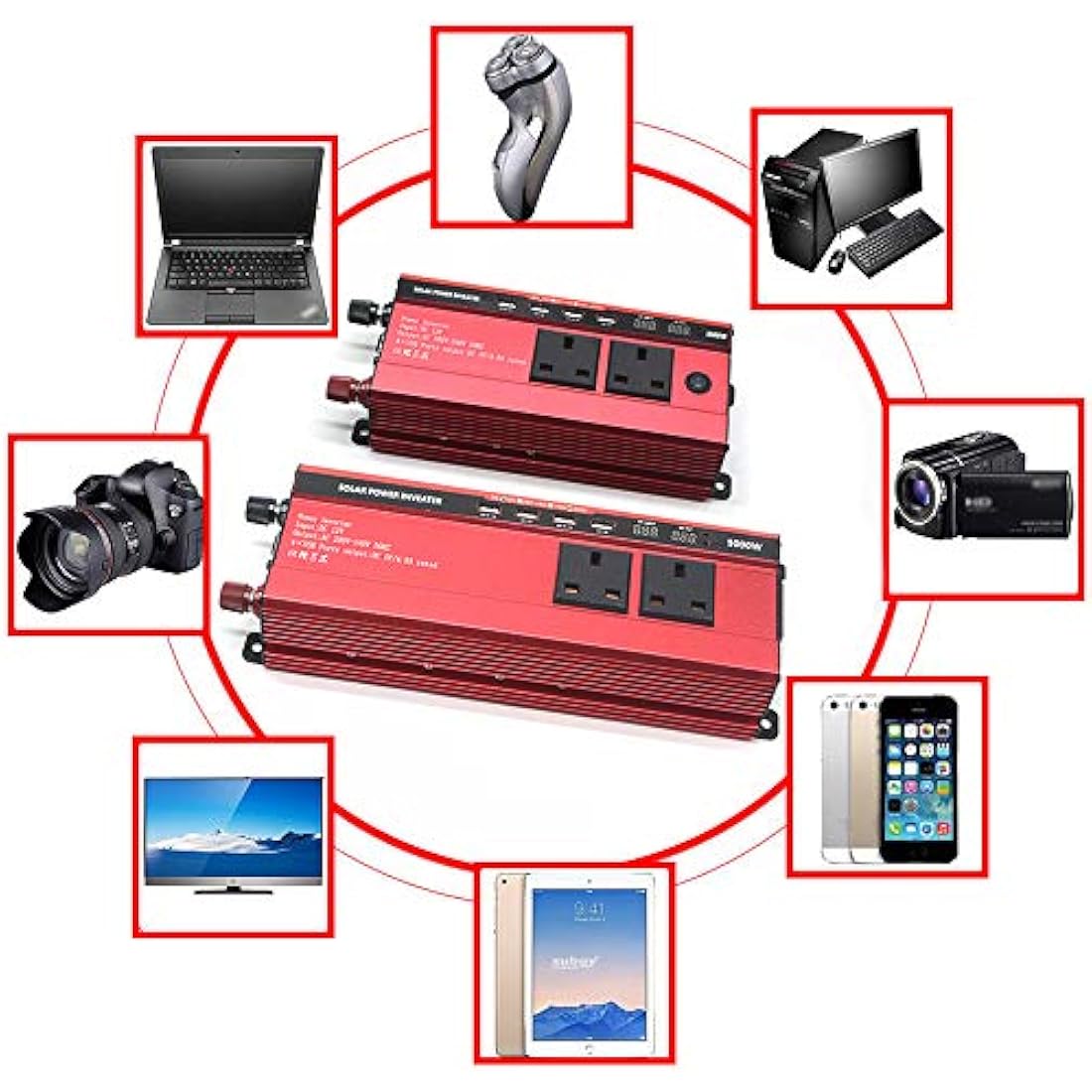 RUILASA Car 3000w power inverter DC 12v to AC 230v car converter 4 USB camp two socket with Crocodile Clip for Battery