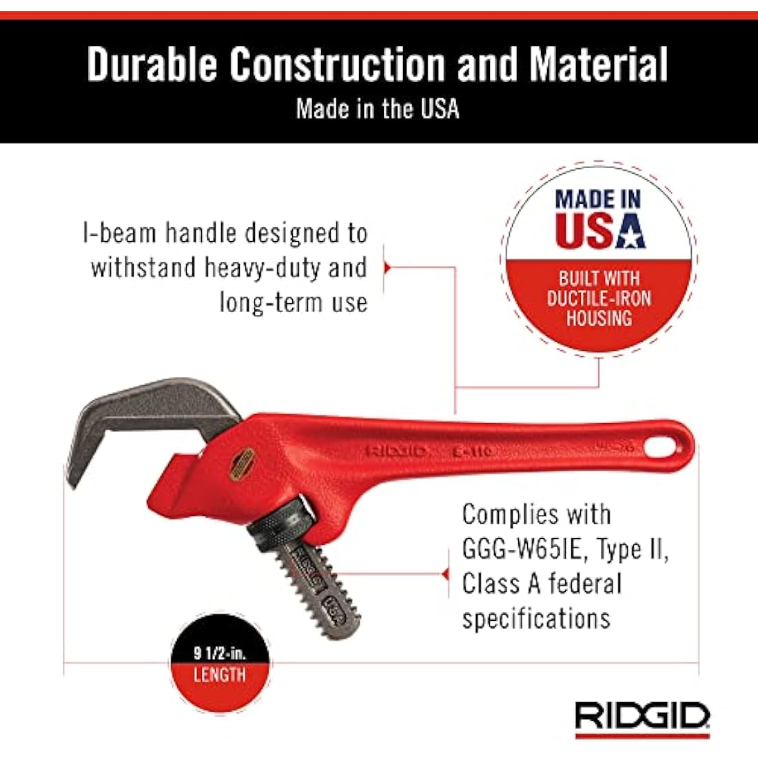 RIDGID 31305 Model E-110 Hex Wrench, 9-1/2-inch Offset Hex Wrench,Red, Black