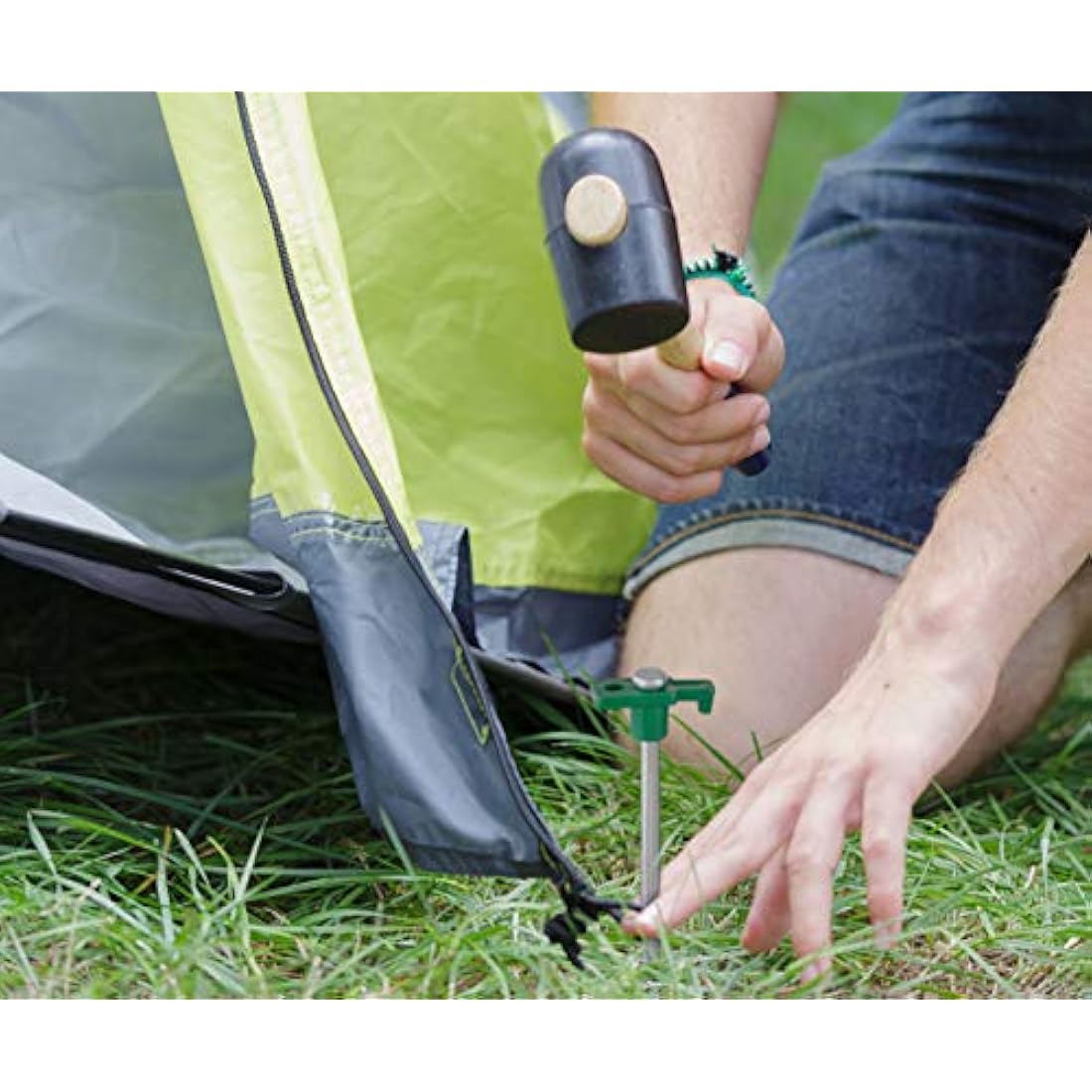 Balinco 48x anti-rust ground anchors green/silver Ø 0,7 cm, 25 cm length - ground anchors | pegs | pegs | ground anchor made of galvanised steel for fastening & fixing in the ground (48)