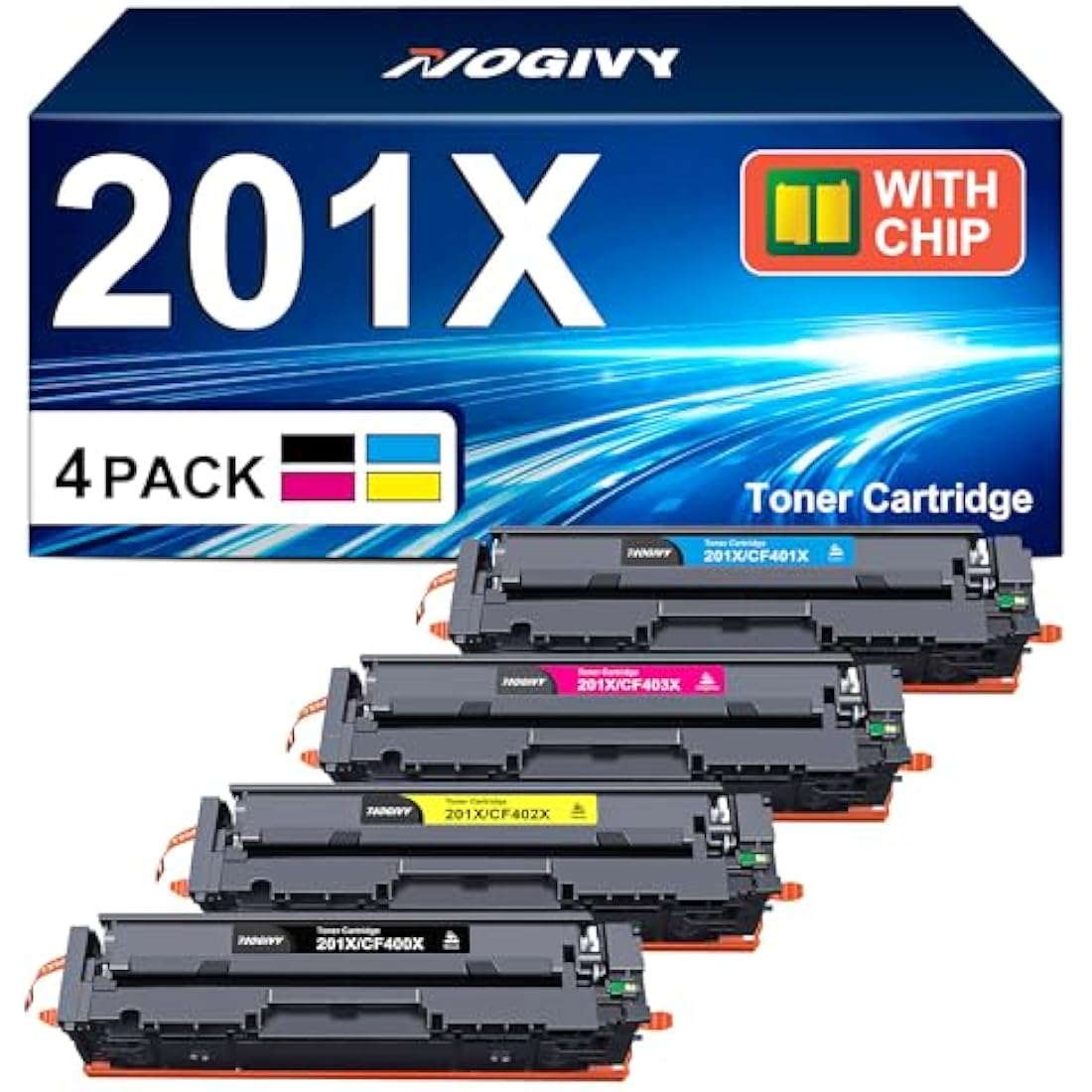 NOGIVY 201X CF400X Toner Cartridges Replacement for HP 201X CF400X 201A CF400A Compatible with Color Laserjet Pro MFP M277dw M252dw M277n M252n M274n M277c6 (1 Black 1 Cyan 1 Yellow 1 Magenta, 4-Pack)
