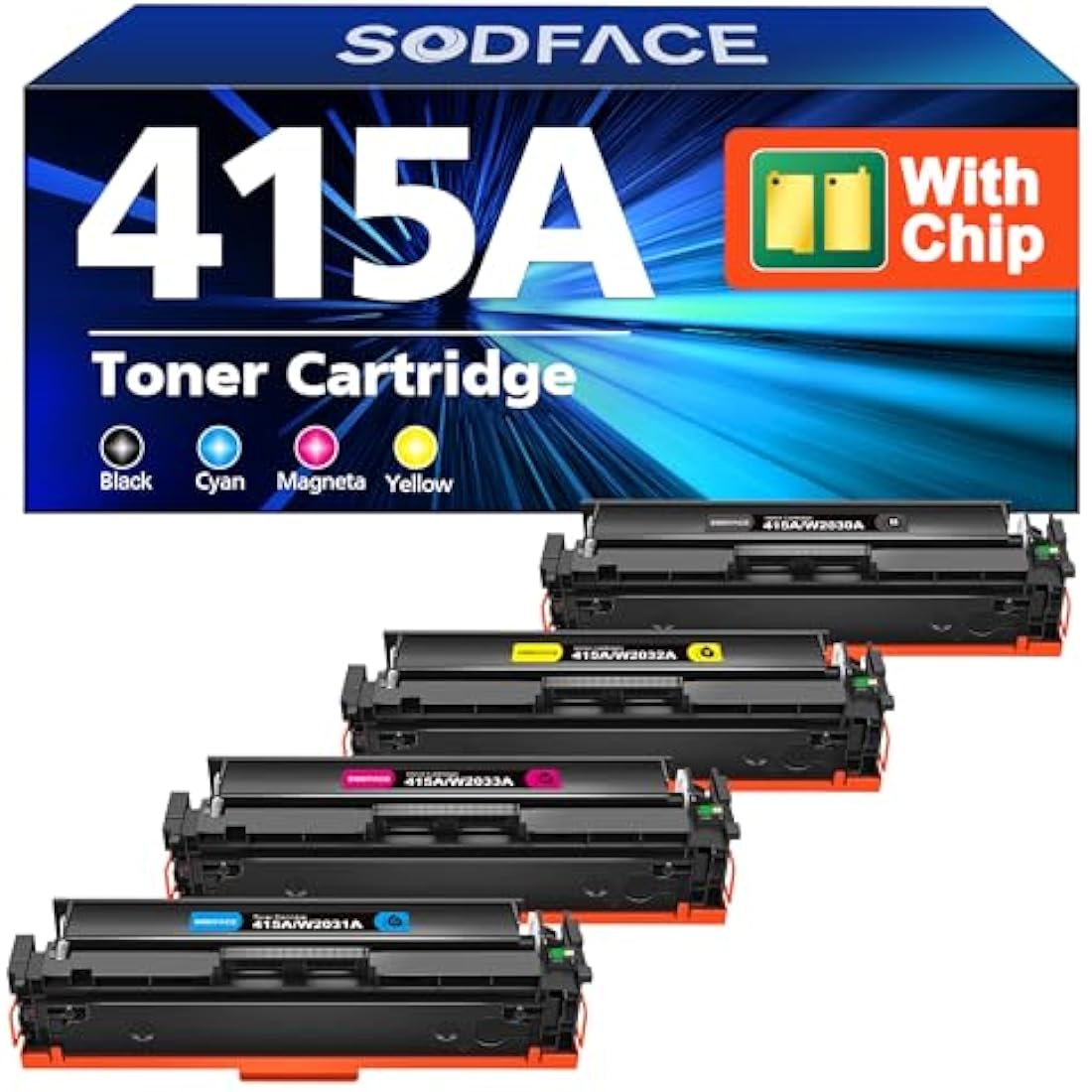 SODFACE 415A 415X Toner Compatible for HP 415A Toner Cartridge Multipack Color Laserjet Pro MFP M479FDW Toner M479FDN M479FDN M454DW M454DN W2030A W2030X W2031A (4 Pack, Black Cyan Yellow Magenta)