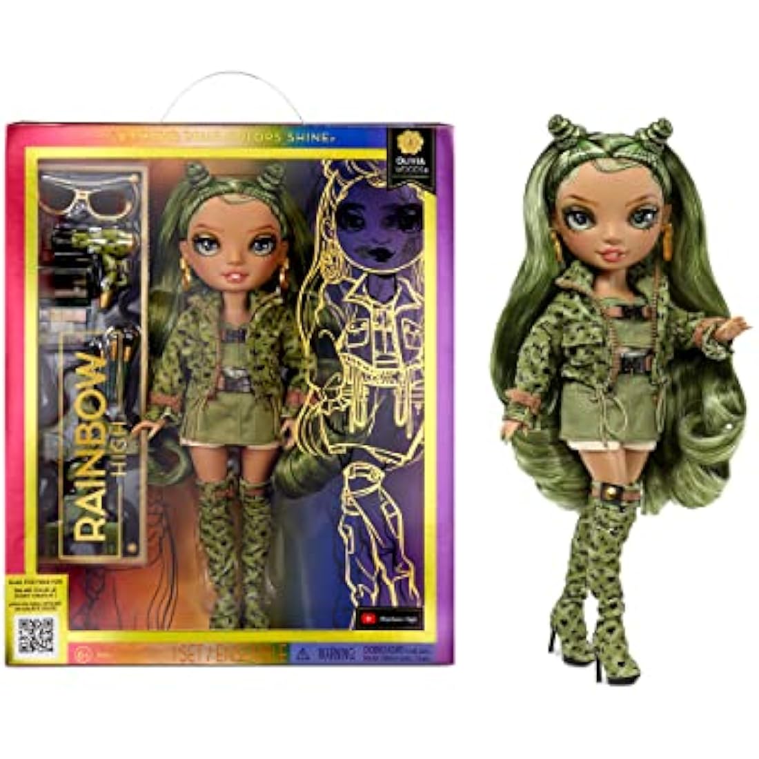 Rainbow High Fashion Doll – OLIVIA WOODS - Camo Green Doll – Fashionable Outfit & 10+ Colourful Play Accessories - For Collectors and Kids Ages 4-12 Years