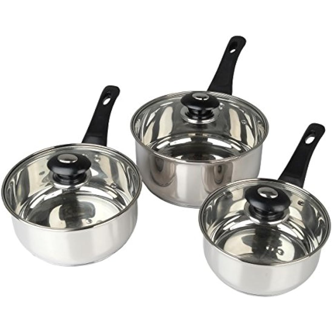 Supreme Vision SS2501 3pc Stainless Sauce pan Set with Glass Lids, Stainlees Steel, 41 x 27 x 5.5 cm