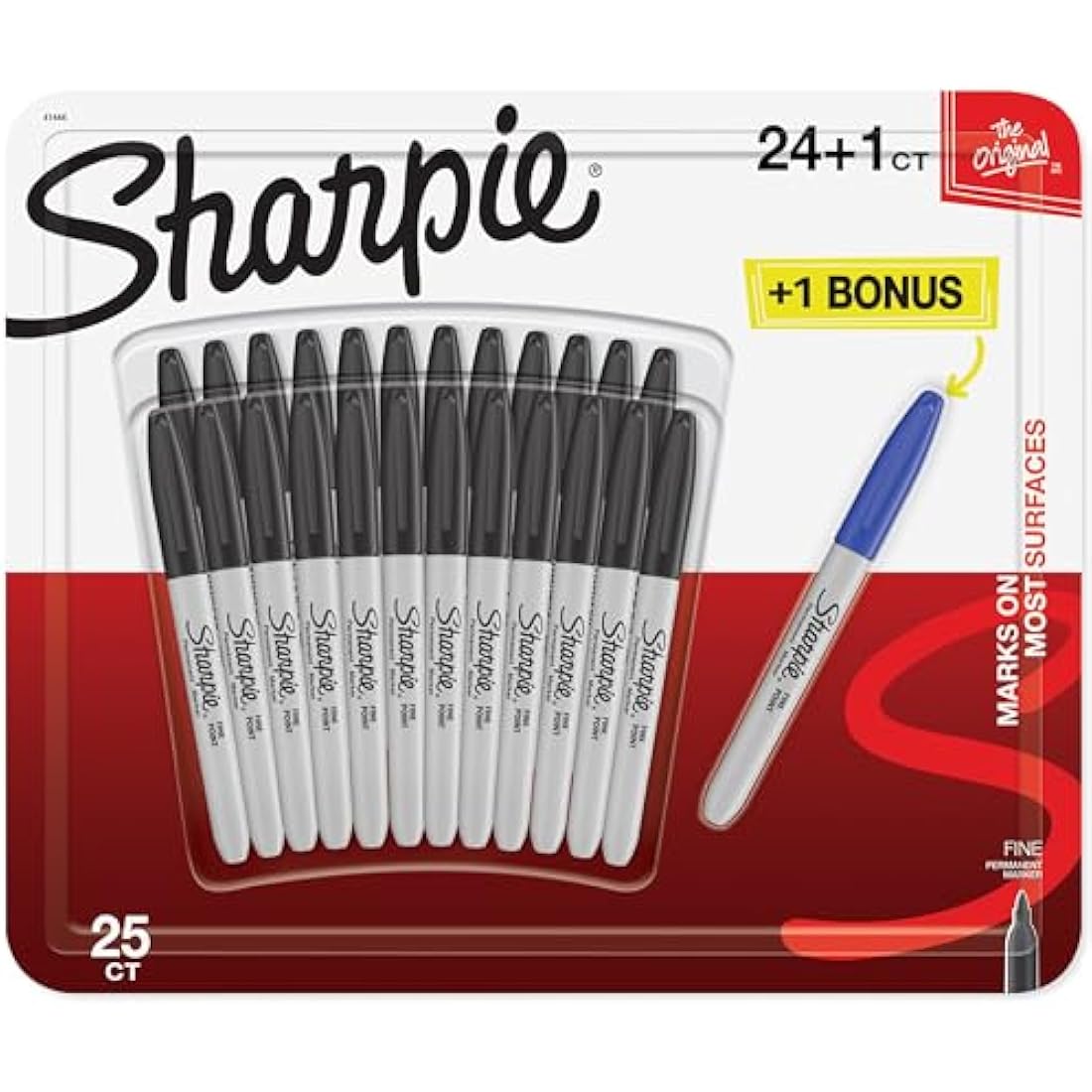 Sharpie Permanent Markers | Fine Point | 24 Black + 1 Blue Marker Pen | 25 Count Marker Set