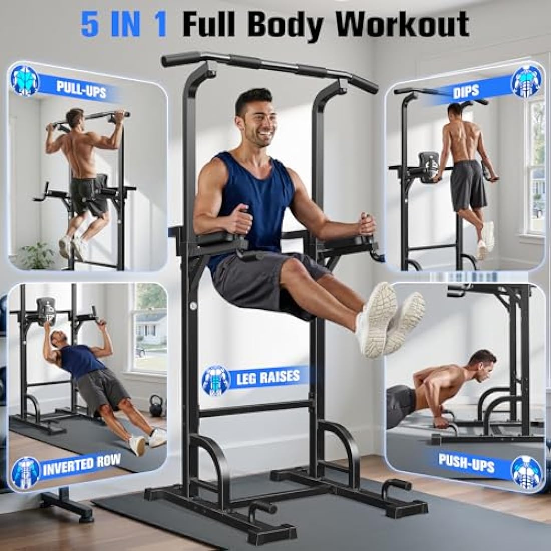 Sportsroyals Power Tower Dip Station Pull Up Bar for Home Gym Strength Training Workout Equipment, 450LBS.