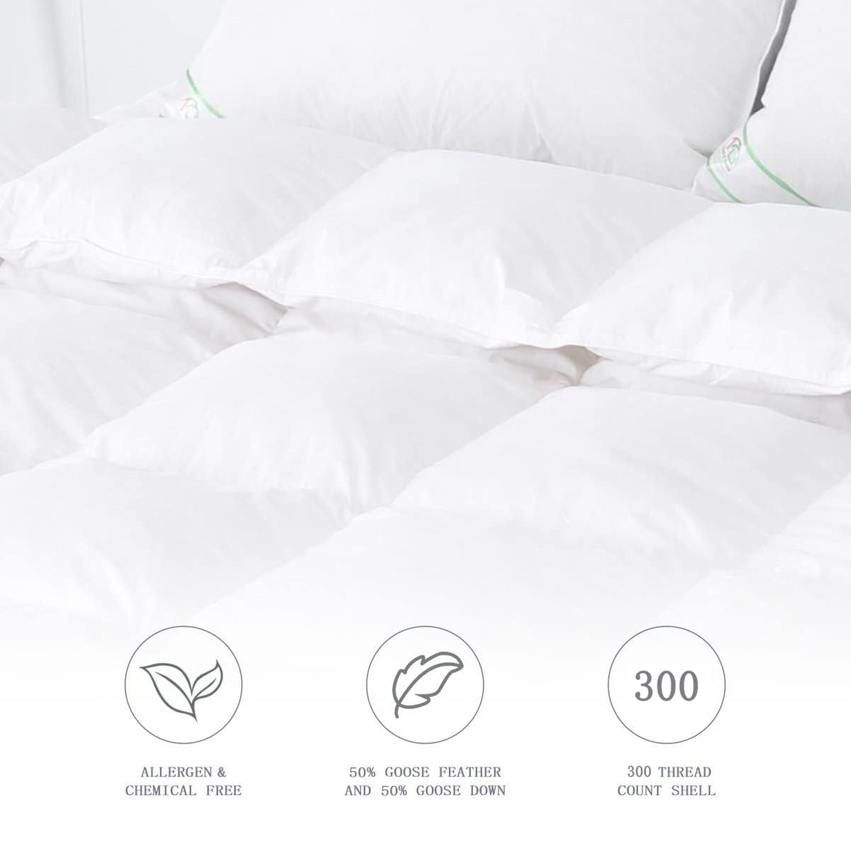 King Size 13.5 Tog - 50% White Goose Feather & 50% Down Duvet - 300T 100% Cotton Anti Dust Mite & Down Proof Fabric - Anti Allergen - Luxury Winter