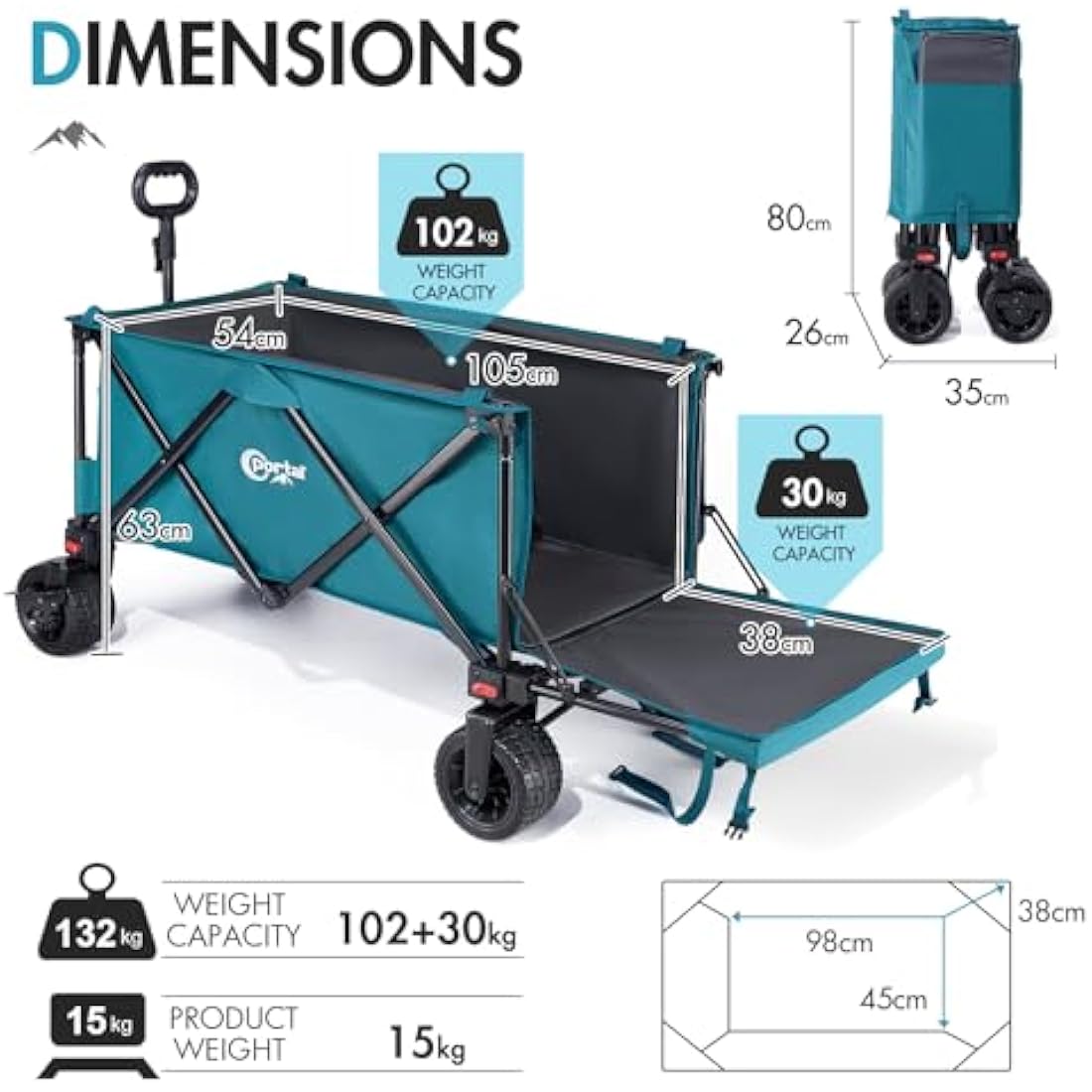 Portal Festival Trolley with Adjustable Tailgate Brakes 300L Beach Trolley for Sand with Big Wheels Camping Cart Heavy Duty Folding Wagon Collapsible Trailer Buggy for Garden Event