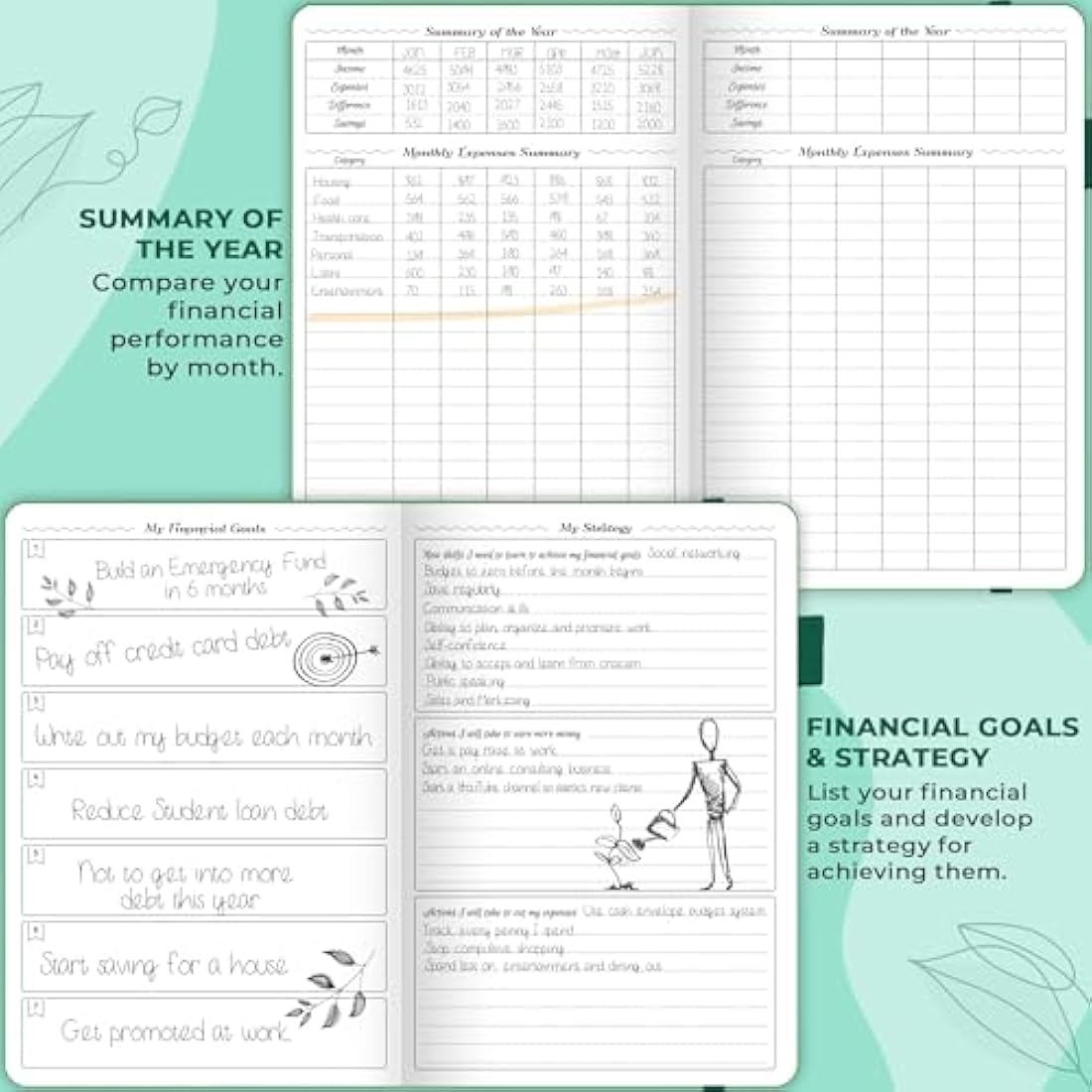 GoGirl Budget Planner – Monthly Financial Planner Organizer Budget Book. Expense Tracker Notebook Journal to Control Your Money. Undated – Start Any Time, 13.5x19cm, Lasts 1 Year – Emerald