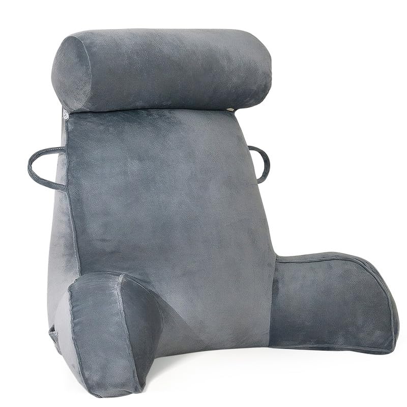 Mingfuxin Reading Pillows for Bed Sofa, Bed Backrest Pillows with Neck Arm Back Support Pillow, Adult Back Reading Cushion with Detachable Neck Roll &