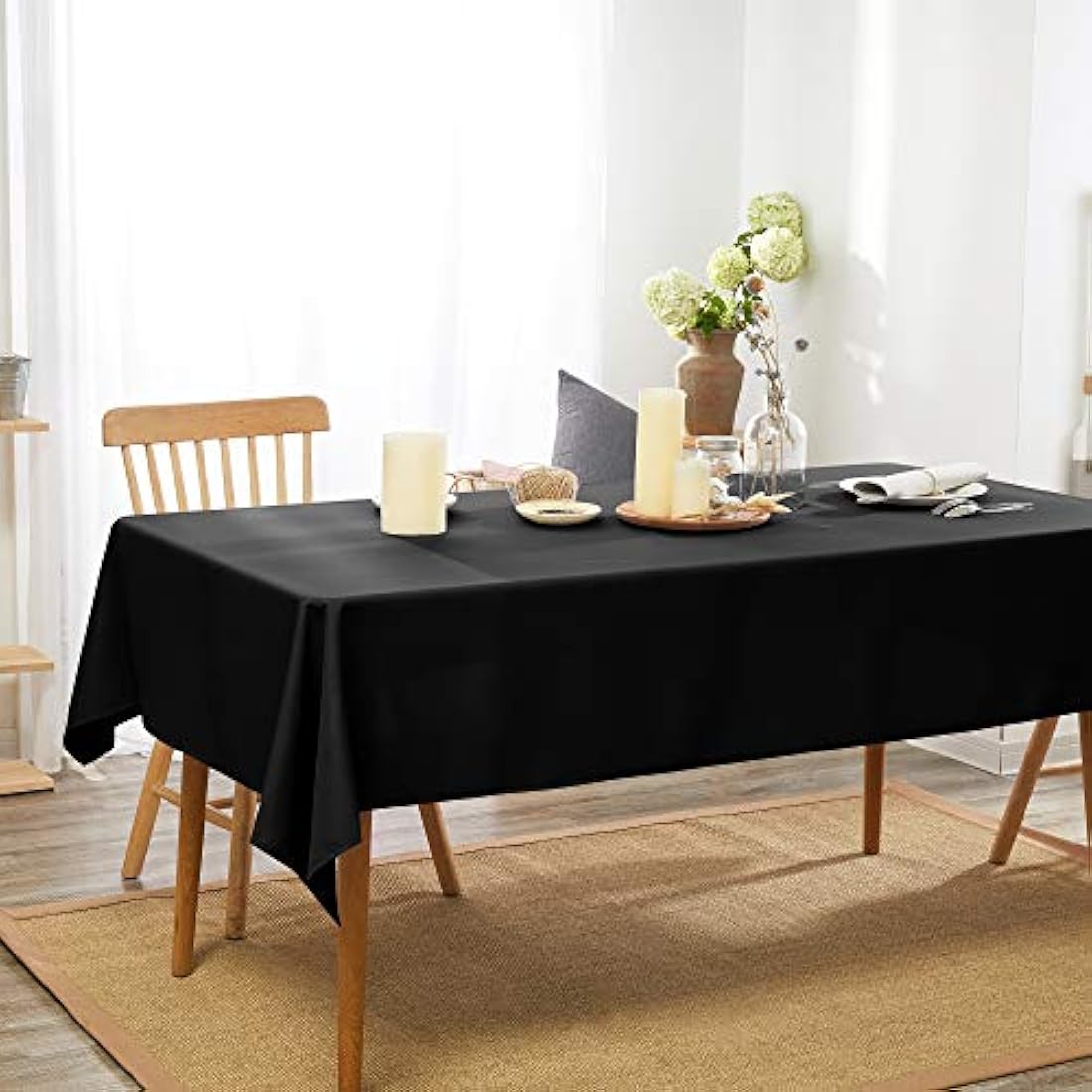 Deconovo - Halloween Decorations - Rectangle Oxford Tablecloth - Wipe Clean Table Cover - Water Resistant - 132 x 229 cm - Black