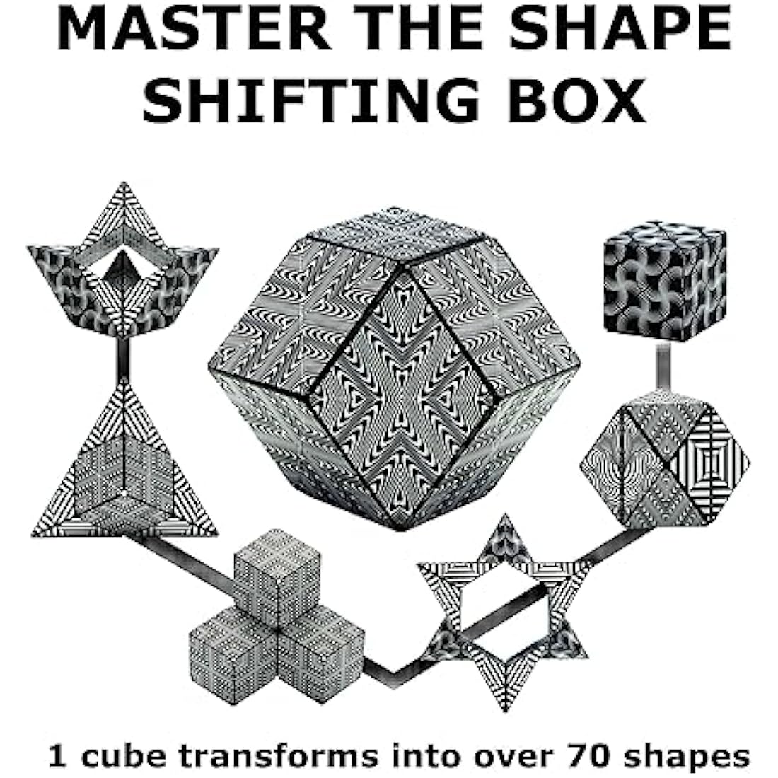 SHASHIBO Shape Shifting Box - Award-Winning, Patented Fidget Cube w/ 36 Rare Earth Magnets - Transforms Into Over 70 Shapes (Black & White)