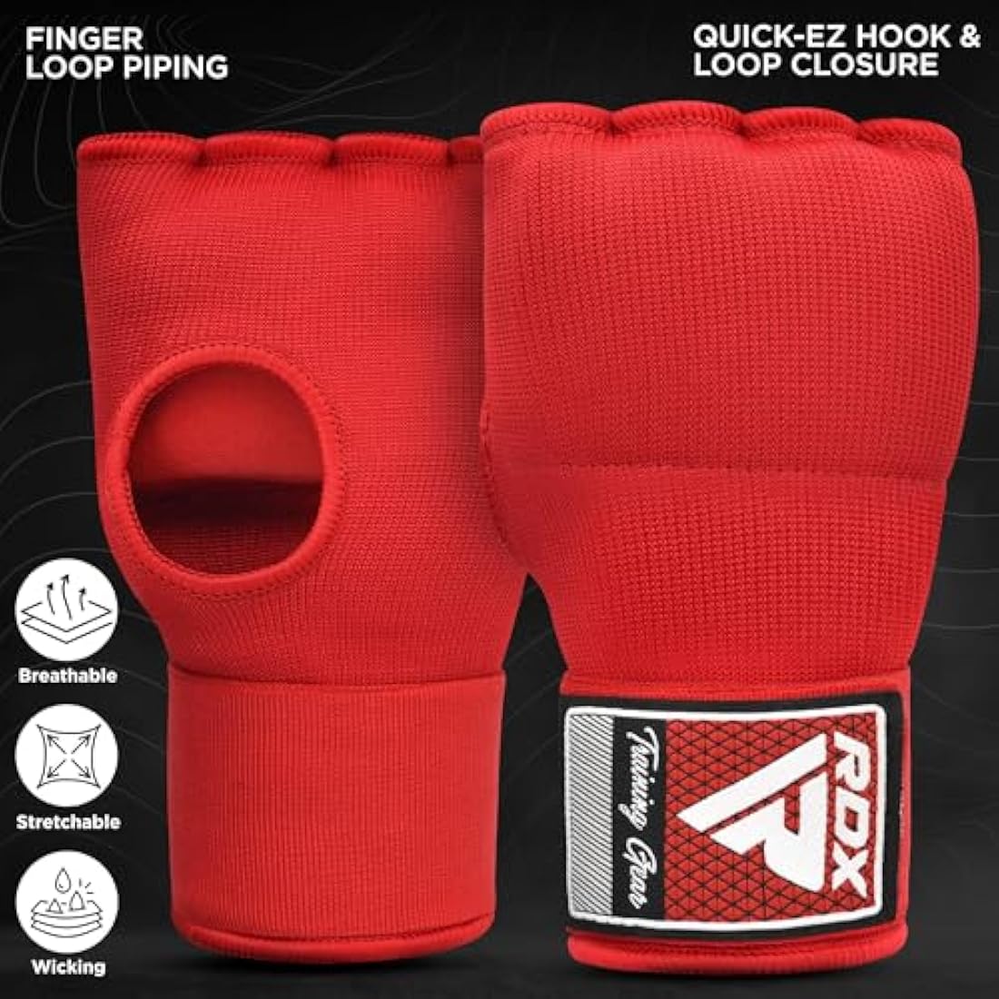 RDX Gel Boxing Hand Wraps Inner Gloves, Quick 100cm Long Wrist Straps, Elasticated, Padded Fist Hand Protection, Muay Thai MMA Martial Arts Punching Speed Bag Training Bandages, Under Mitts Handwraps