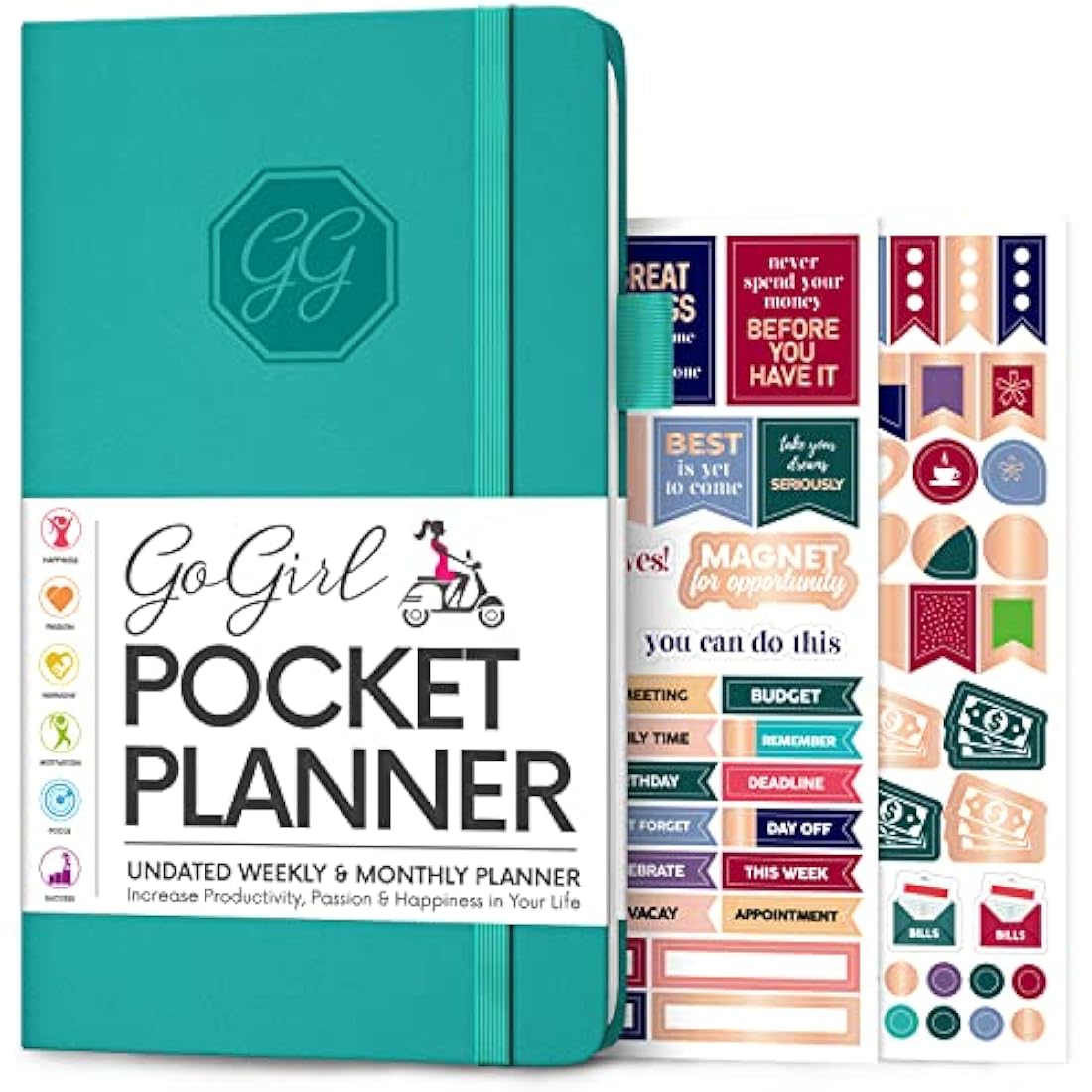 GoGirl Planner and Organizer for Women – Pocket Weekly Planner, Goals Journal & Agenda for Time Management & Productivity. Undated (Turquoise)