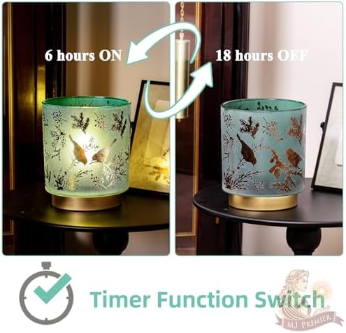 MJ PREMIER Battery Operated Table Lamps, Battery Lamps Indoor Glass Shade, Cordless LED Lamps with Timer, Gold-Tone Metal Base, Teal Lamps for Living Room/Bedroom/Home Decor