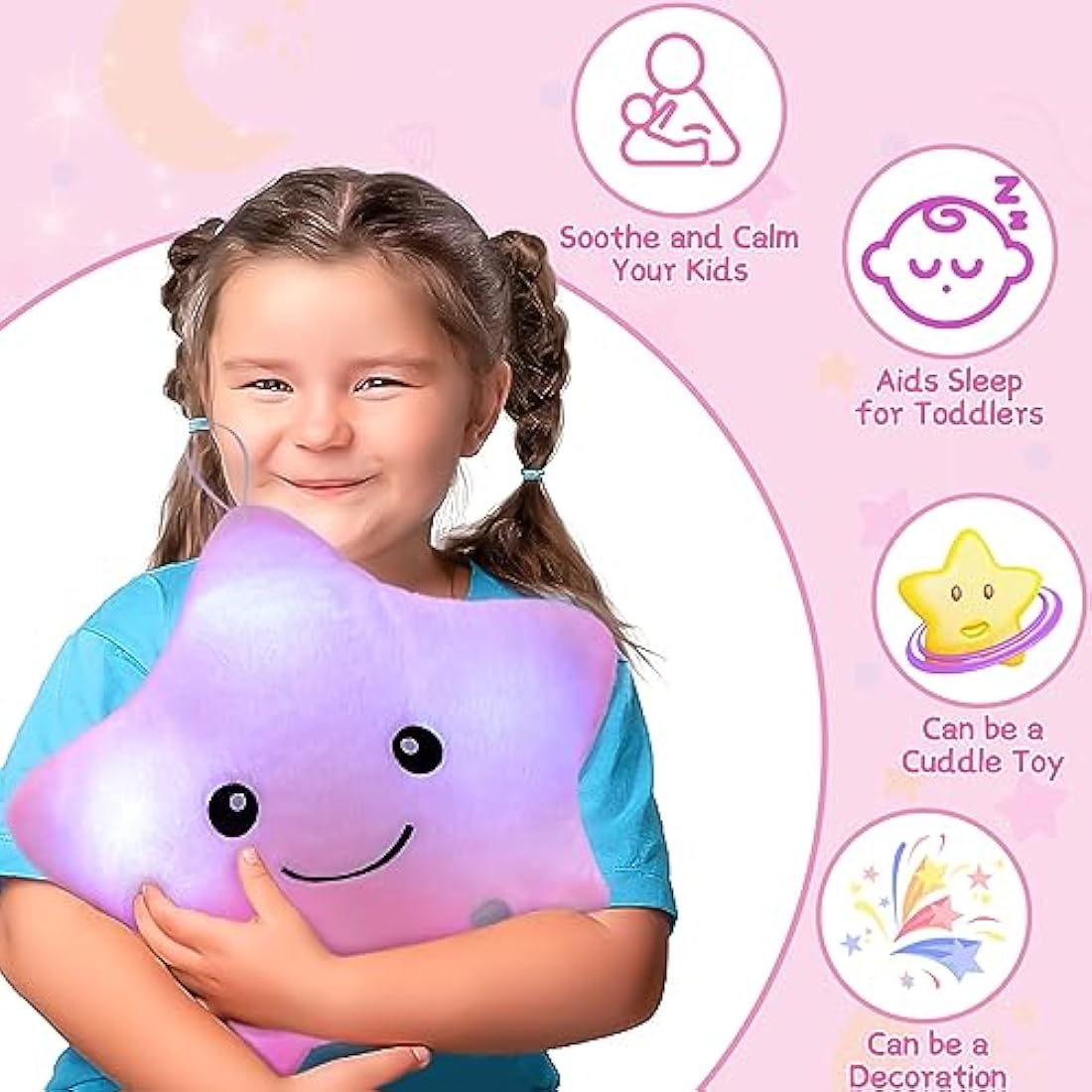 NYOBABE Sensory Toys for Autism,Light Up Star Teddy Sensory Lights,Kids Sleep Aid Adhd Autism Special Needs Developmental Toys,Birthday Xmas Gifts for Toddler Boys Girls Age 3 4 5 6 7 8 9 Pink