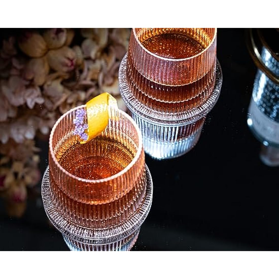 GLASSIQUE CADEAU Vintage Art Deco Speakeasy Short Gin Tumbler Glasses | Set of 4 | 260 ml Crystal Lowball for Drinking Classic Rum, Vodka Bar Drinks | Round Rocks Glassware